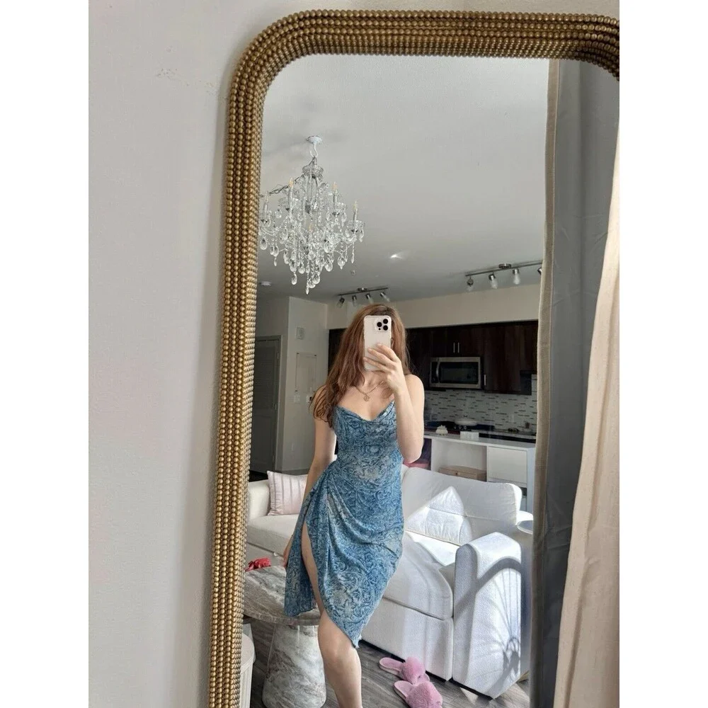 $198 BCBG MAX AZRIA WRAP DRESS WHITE BLUE Size XS High Slit - Picture 11 of 12